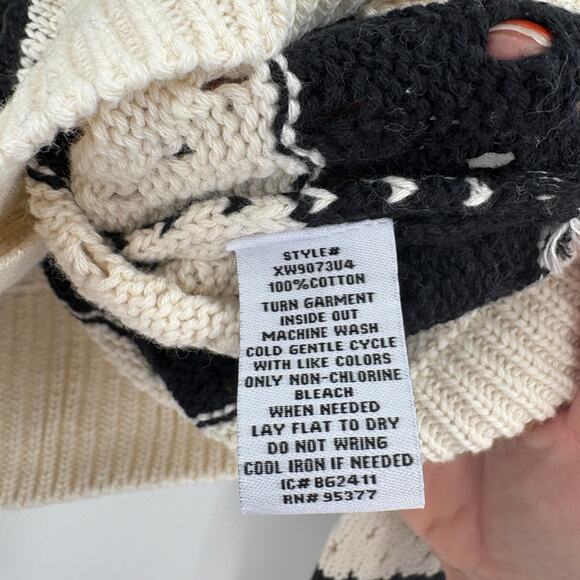 SANCTUARY Sweater Size XS NEW Open Knit Bomber Cardigan Cream Black Full Zip - Picture 7 of 8